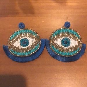 One of a kind hand-beaded evil eye earrings